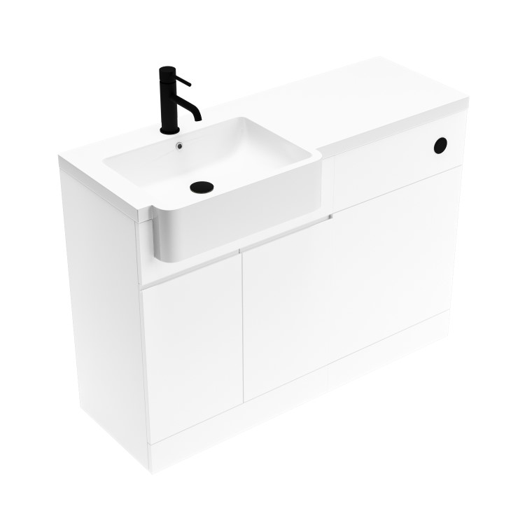 Grade A1 - 1100mm White Left Hand Toilet and Sink Unit with Square Toilet and Black Fittings - Bali