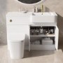 1100mm White Right Hand Toilet and Sink Unit with Square Toilet and Brass Fittings - Bali