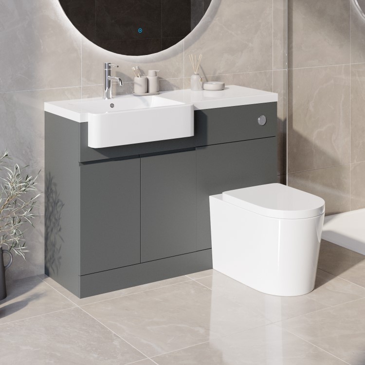 Grade A1 - 1100mm Grey Toilet and Sink Unit Left Hand with Round Toilet - Bali
