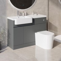 Grade A1 - 1100mm Grey Toilet and Sink Unit Left Hand with Round Toilet - Bali