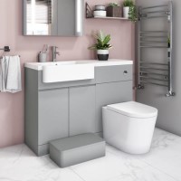 Grade A1 - 1100mm Grey Toilet and Sink Unit Left Hand with Round Toilet and Child Step - Bali