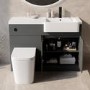 1100mm Grey Right Hand Toilet and Sink Unit with Square Toilet and Black Fittings - Bali