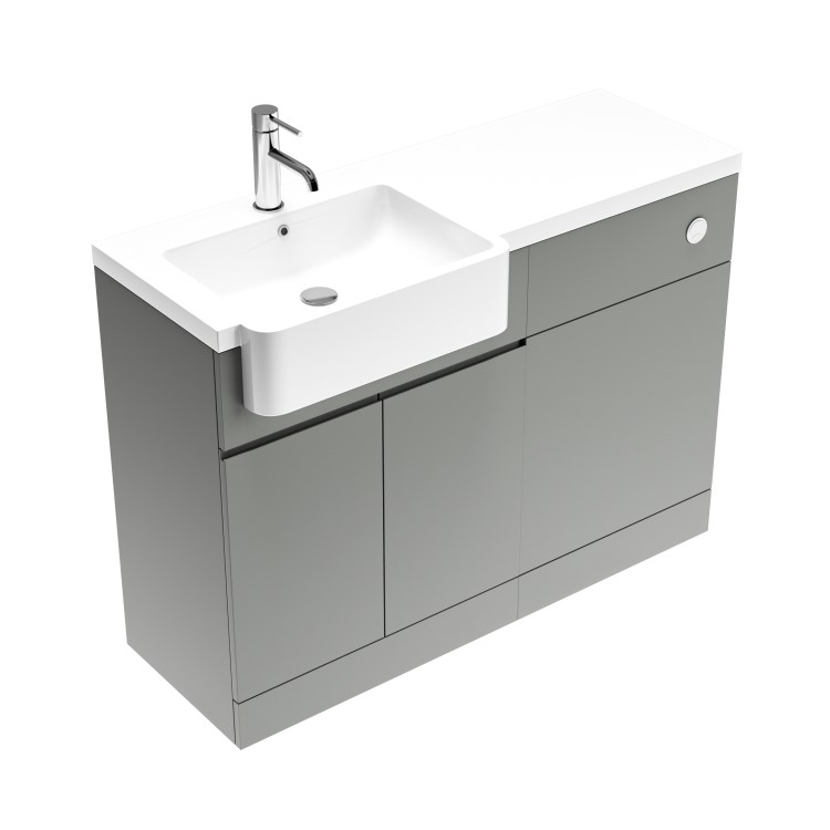 Grade A1 - 1100mm Grey Toilet and Sink Unit Left Hand with Round Toilet - Bali