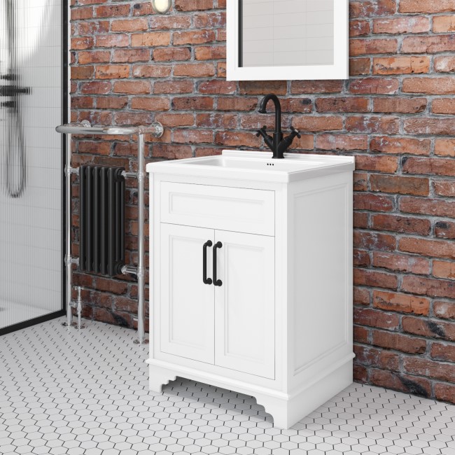Grade A1 - 600mm White Freestanding Vanity Unit with Basin - Camden