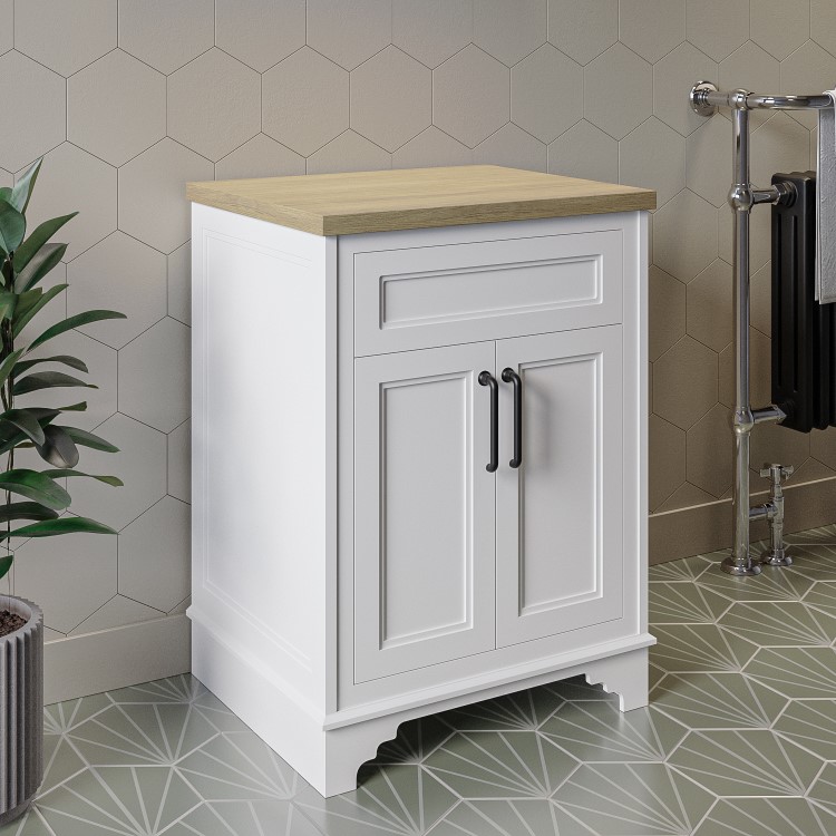 ALMOST PERFECT - 600mm White Freestanding Countertop Vanity Unit - Camden