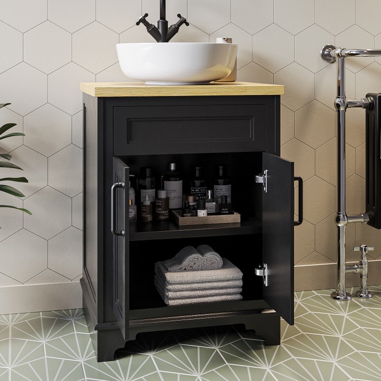 600mm Black Freestanding Countertop Vanity Unit with Basin - Camden