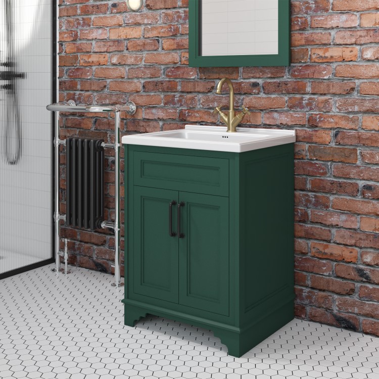 Grade A1 - 600mm Green Freestanding Vanity Unit with Basin - Camden