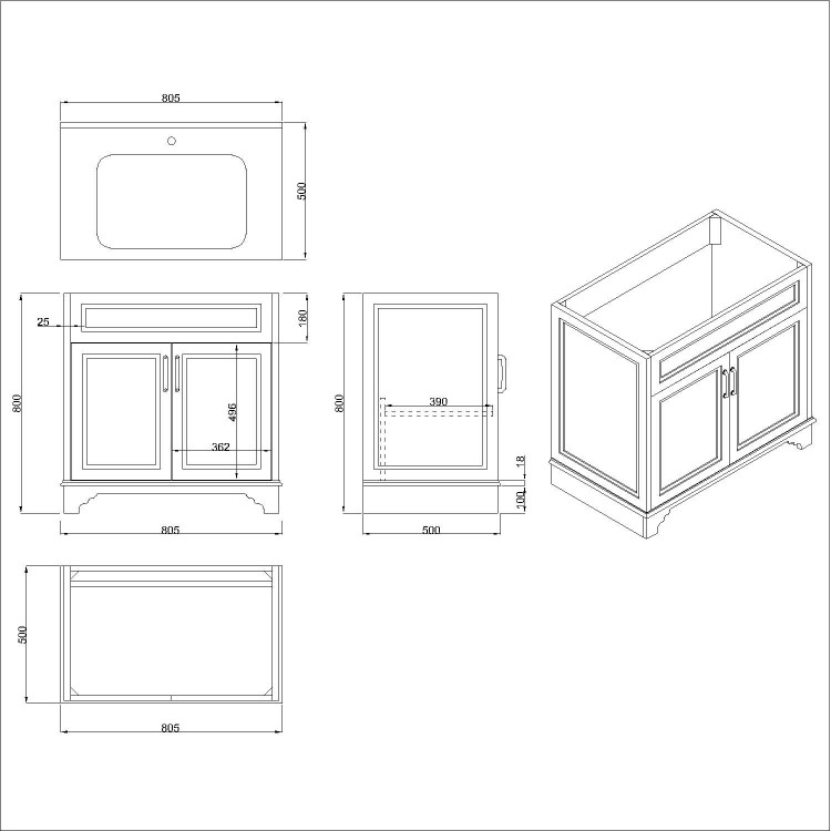 GRADE A1 - 800mm White Freestanding Vanity Unit with Basin - Camden