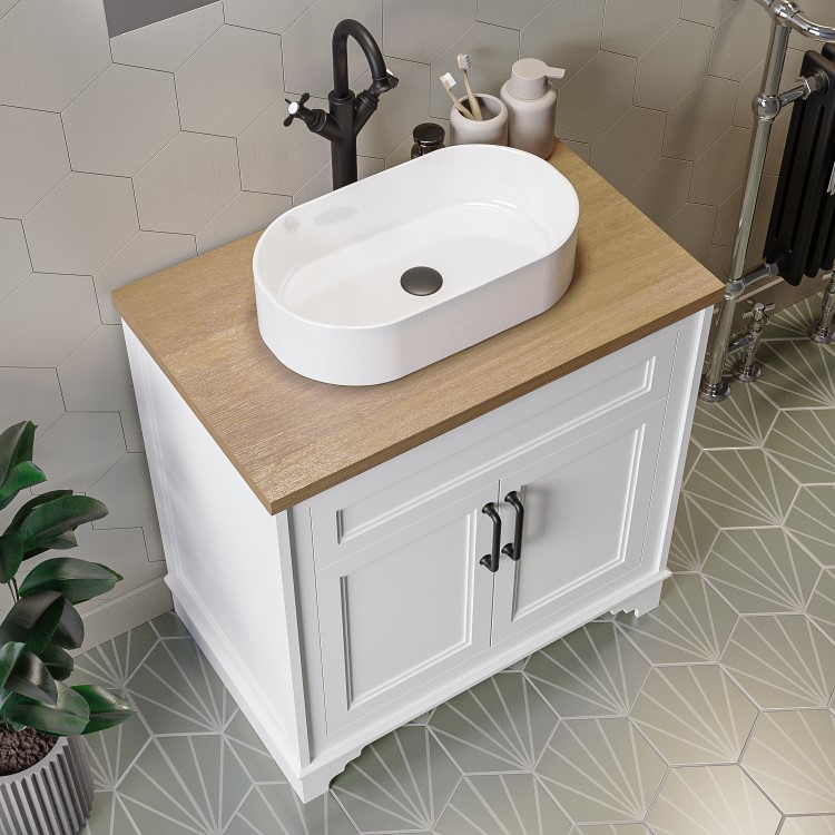 Grade A1 - 800mm White Freestanding Countertop Vanity Unit with Basin - Camden