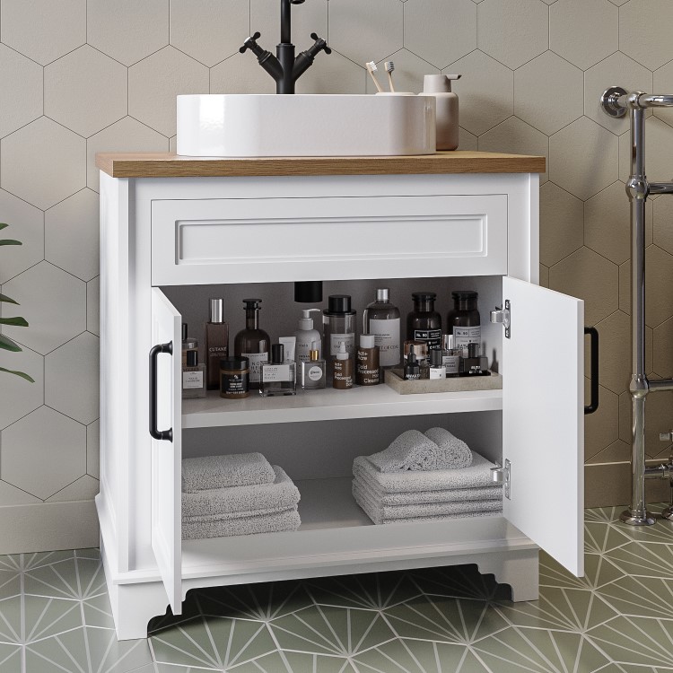Grade A1 - 800mm White Freestanding Countertop Vanity Unit with Basin - Camden