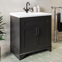 Grade A1 - 800mm Black Freestanding Vanity Unit with Basin - Camden