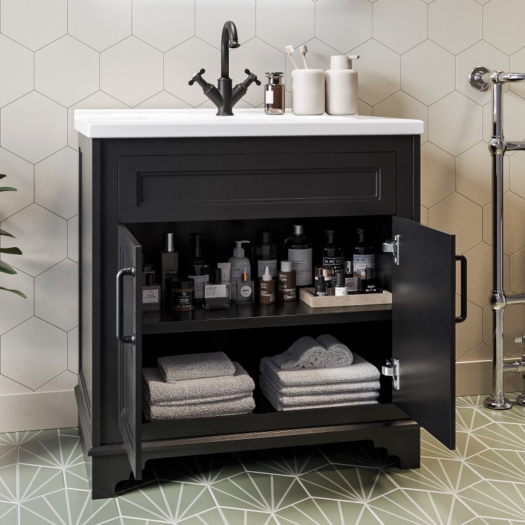 Grade A1 - 800mm Black Freestanding Vanity Unit with Basin - Camden