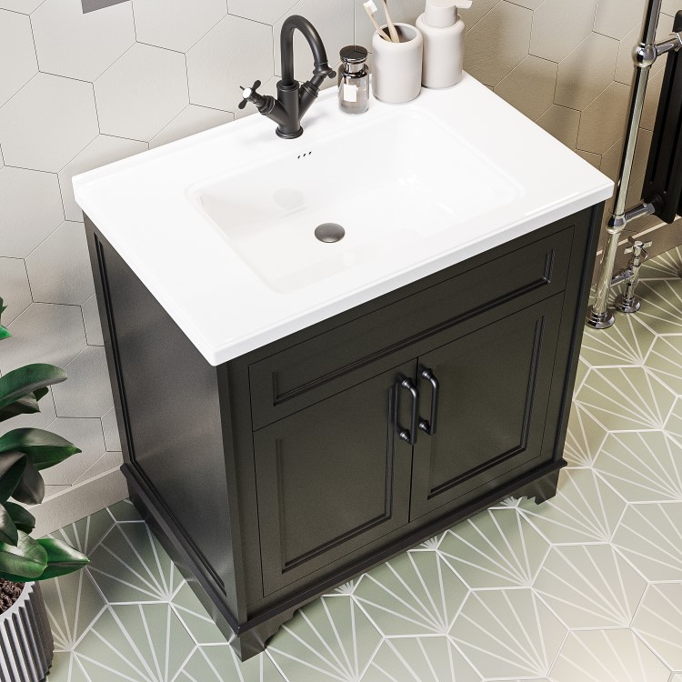 Grade A1 - 800mm Black Freestanding Vanity Unit with Basin - Camden