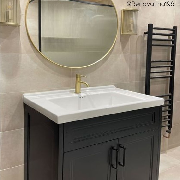 Grade A1 - 800mm Black Freestanding Vanity Unit with Basin - Camden