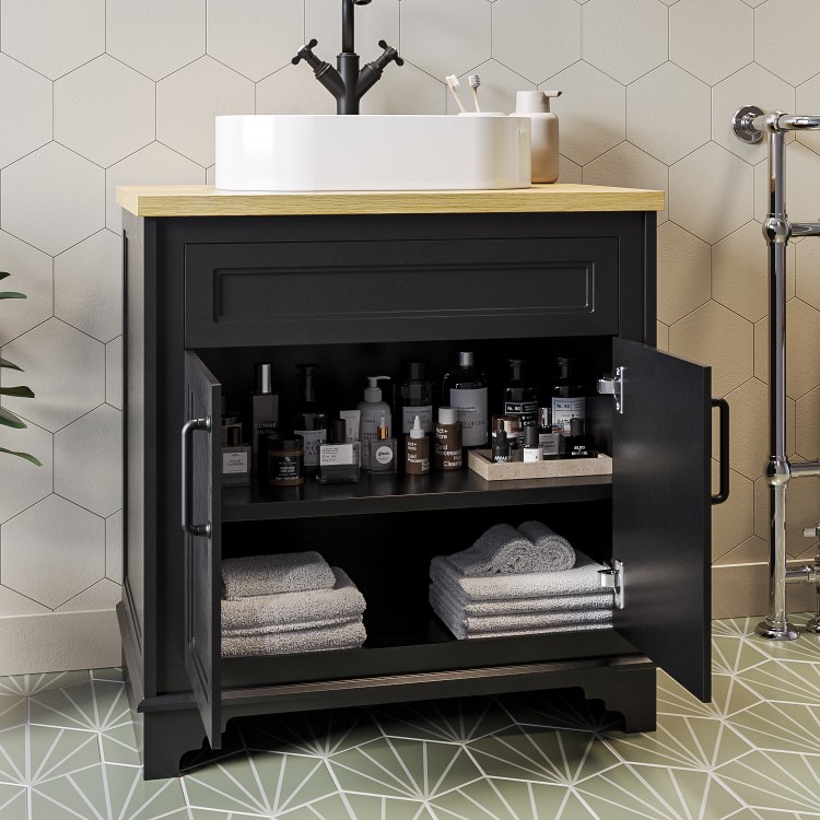 ONLY OPENED - 800mm Black Freestanding Countertop Vanity Unit with Basin - Camden