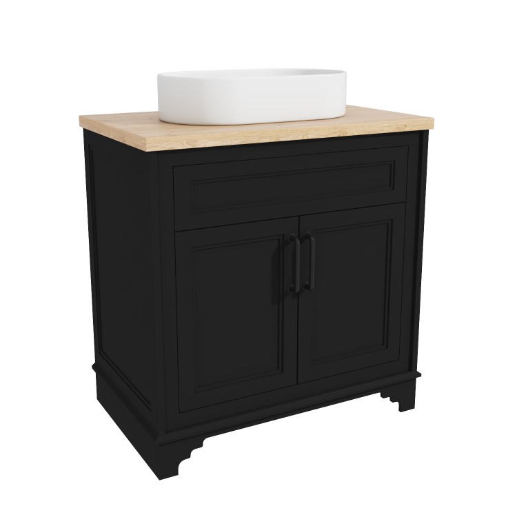 ONLY OPENED - 800mm Black Freestanding Countertop Vanity Unit with Basin - Camden