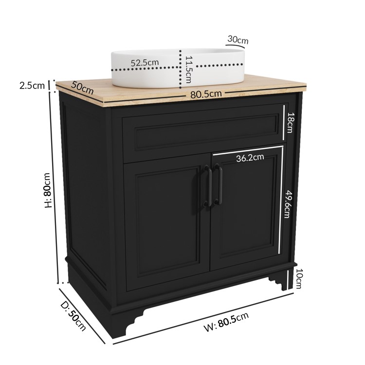 ONLY OPENED - 800mm Black Freestanding Countertop Vanity Unit with Basin - Camden