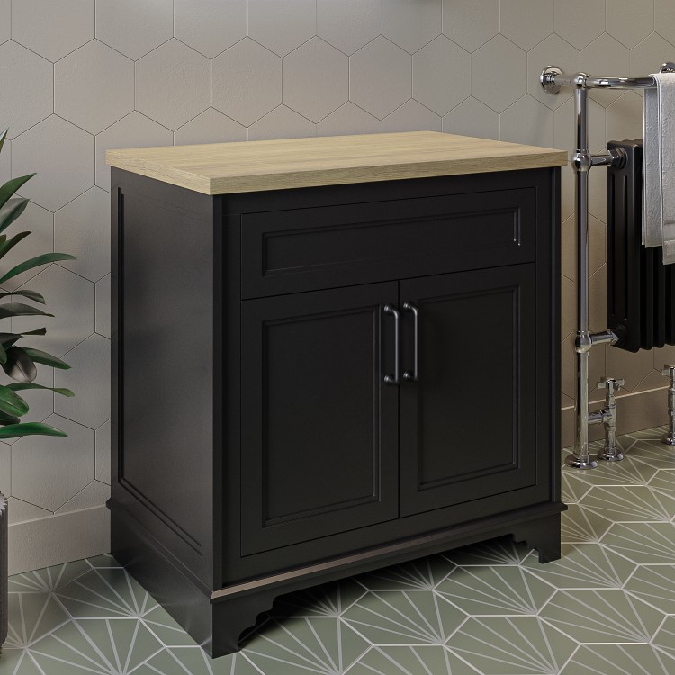 ALMOST PERFECT - 800mm Black Freestanding Countertop Vanity Unit - Camden