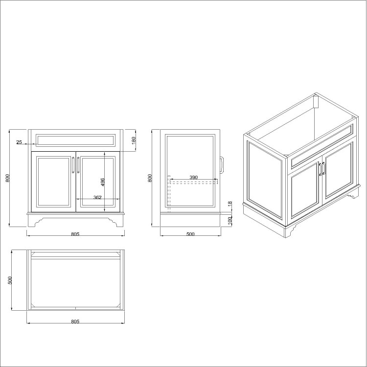 ALMOST PERFECT - 800mm Black Freestanding Countertop Vanity Unit - Camden