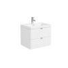 600mm White Wall Hung Vanity Unit with Basin and Brass Handles - Empire