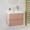 600mm Pink Wall Hung Vanity Unit with Basin and Brass Handles - Empire