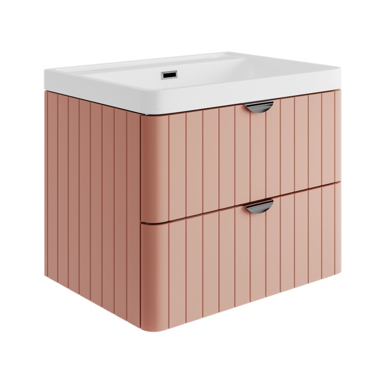Grade A1 - 600mm Pink Wall Hung Vanity Unit with Basin and Chrome Handles - Empire
