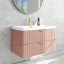 800mm Pink Wall Hung Vanity Unit with Basin and Brass Handles - Empire