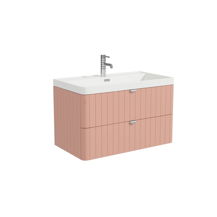 Grade A1 - 800mm Pink Wall Hung Vanity Unit with Basin and Chrome Handles - Empire