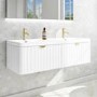 Grade A1 - 1200mm White Wall Hung Double Vanity Unit with Basin and Brass Handles - Empire