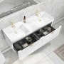 Grade A1 - 1200mm White Wall Hung Double Vanity Unit with Basin and Brass Handles - Empire