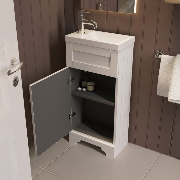 400mm White Freestanding Cloakroom Vanity Unit with Basin - Baxenden