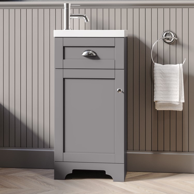 Grade A1 - Baxenden 400mm Matt Grey Floorstanding Vanity Unit and Basin