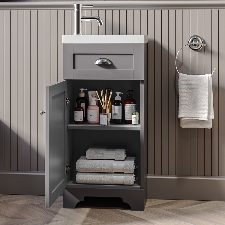 Grade A1 - Baxenden 400mm Matt Grey Floorstanding Vanity Unit and Basin