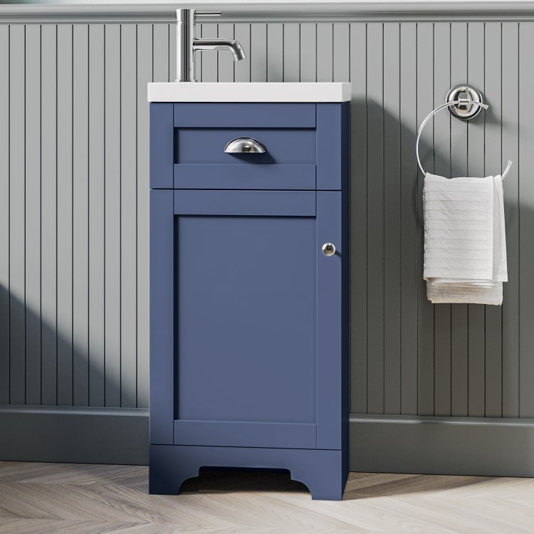 Grade A1 - 400mm Blue Cloakroom Vanity Unit with Basin - Baxenden