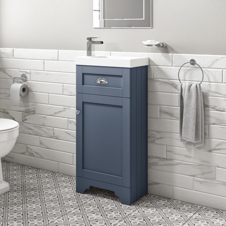 Grade A1 - Baxenden Cloakroom Toilet Suite with Blue Floorstanding Vanity Unit and Basin