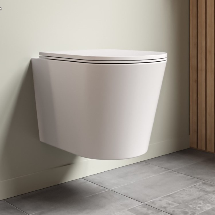 ONLY OPENED - Matt White Wall Hung Rimless Toilet with Soft Close Seat - Verona
