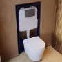 Matt White Wall Hung Rimless Toilet with Soft Close Seat, Chrome Mechanical Flush Plate, 1168mm Frame & Cistern – Verona