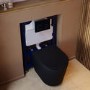 Matt White Wall Hung Rimless Toilet with Soft Close Seat, Black Glass Sensor Flush Plate, 820mm Frame & Cistern – Verona