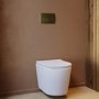 Matt White Wall Hung Rimless Toilet with Soft Close Seat, Brushed Brass Pneumatic Flush Plate, 1168mm Frame & Cistern – Verona