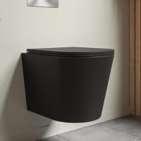 Grade A1 - Matt Black Wall Hung Rimless Toilet with Soft Close Seat - Verona