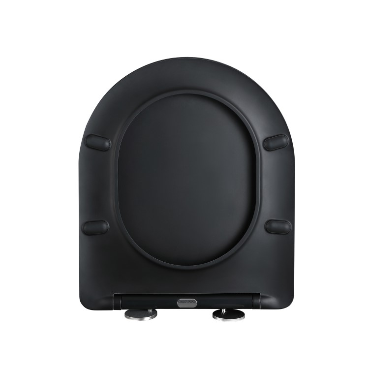 Matt Black Wall Hung Rimless Toilet with Soft Close Seat, Chrome Pneumatic Flush Plate, 820mm Frame & Cistern – Verona