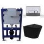 Matt Black Wall Hung Rimless Toilet with Soft Close Seat, Chrome Pneumatic Flush Plate, 820mm Frame & Cistern – Verona