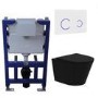 Matt Black Wall Hung Rimless Toilet with Soft Close Seat, White Glass Sensor Flush Plate, 820mm Frame & Cistern – Verona