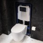 Wall Hung Toilet with Soft Close Seat, Black Glass Sensor Flush Plate, 1168mm Frame & Cistern – Alcor