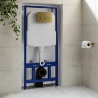 Grade A1 - Concealed Cistern with 1170mm Wall Hung Toilet Frame and Brushed Brass Mechanical Flush Plate - Zana Grade A1 - Concealed Cistern with 1170mm Wall Hung Toilet Frame and Brushed Brass Mechanical Flush Plate - Zana