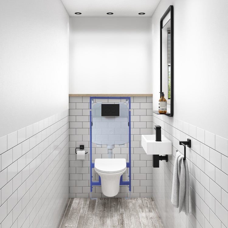 Grade A1 - Zana Matt Black Mechanical Flush Plate with 1160mm Frame and Cistern