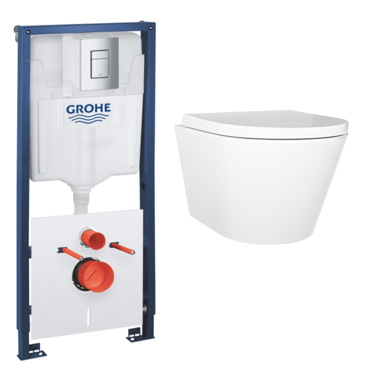 Grade A1 - Wall Hung Rimless Toilet Grohe Cistern and Frame - Newport