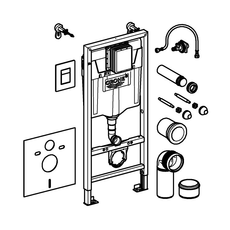 Grade A1 - Wall Hung Rimless Toilet Grohe Cistern and Frame - Newport