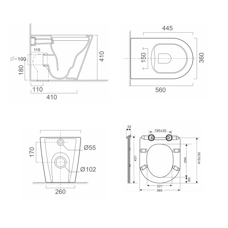 ALMOST PERFECT - Back to Wall Rimless Toilet with Soft Close Seat - Newport