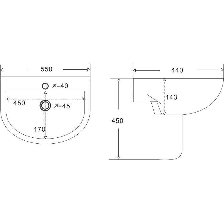 Grade A1 - Modern Semi Pedestal Basin 550mm - Newport